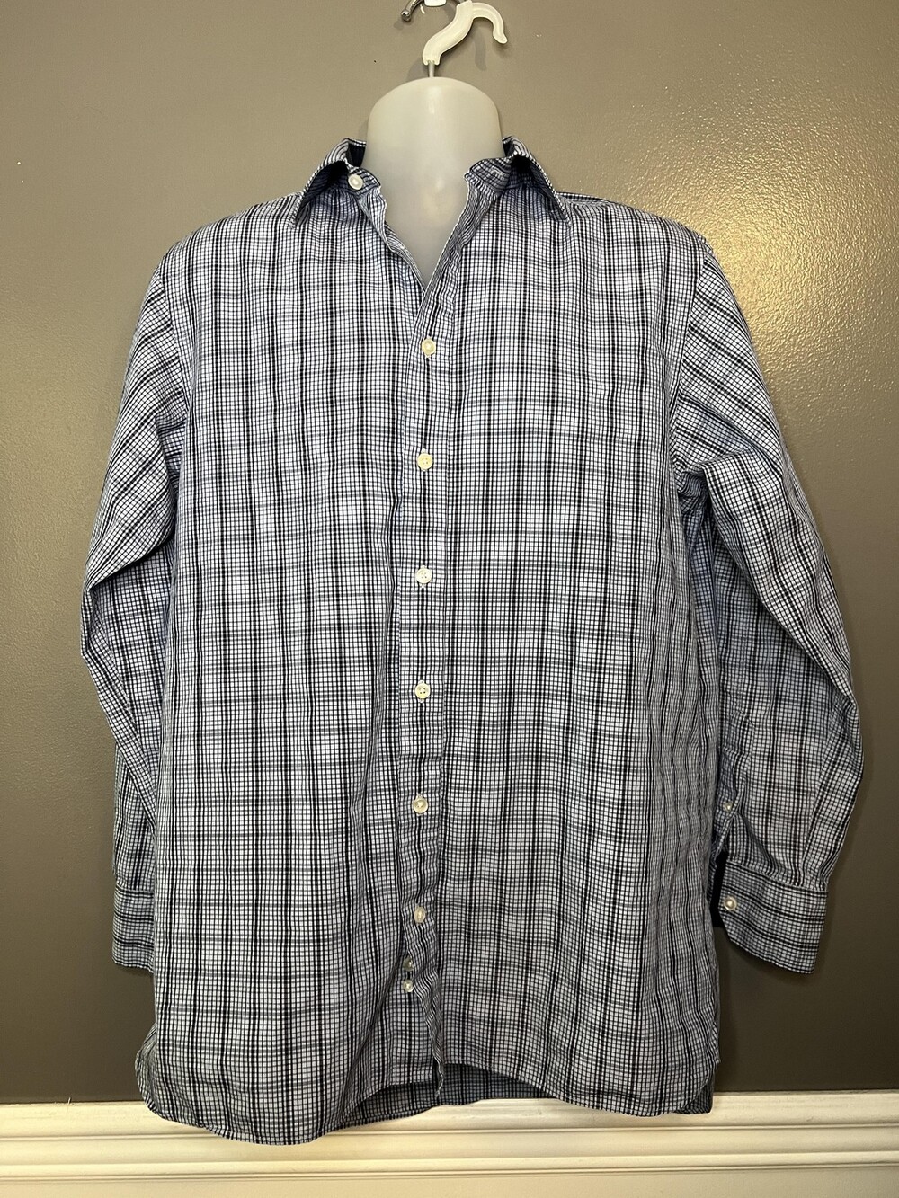 Thomas Pink Shirt Mens 15.5 34 Blue Collection Check Button Front Cotton